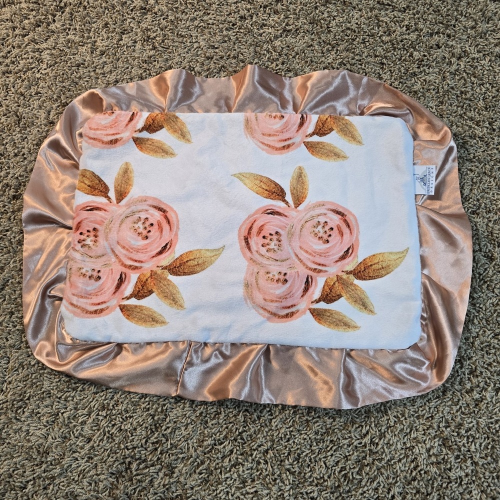 Brooklyn Grace Baby‎ Lovey Security Blanket Minky Pink Floral Satin Trim